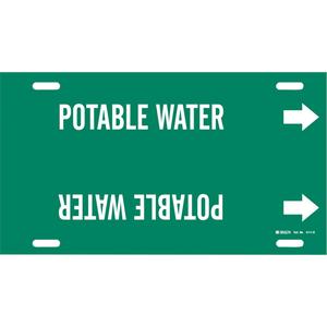 "Potable Water" Pipe Marker - Plastic, White on Green, 8" - 9-7/8", 10", 24", 2-1/2", English, Strap-On