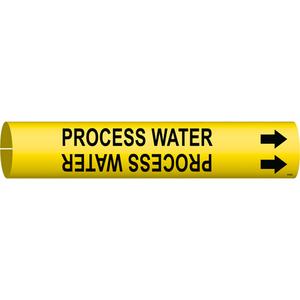 "Process Water" Pipe Marker - Plastic, Black on Yellow, 1-1/2" - 2-3/8", 7/8", 7/8", 3/4", English, Snap-On