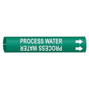 "Process Water" Pipe Marker - Plastic, White on Green, 1-1/2" - 2-3/8", 7/8", 7/8", 3/4", English, Snap-On