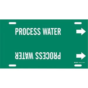 "Process Water" Pipe Marker - Plastic, White on Green, 6" - 7-7/8", 8", 16", 1-1/4", English, Strap-On
