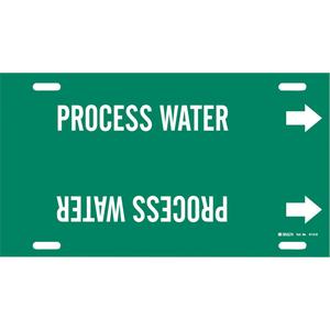 "Process Water" Pipe Marker - Plastic, White on Green, 8" - 9-7/8", 10", 24", 2-1/2", English, Strap-On