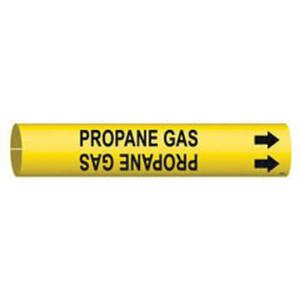 "Propane Gas" Pipe Marker - Plastic, Black on Yellow, 1-1/2" - 2-3/8", 7/8", 7/8", 3/4", English, Snap-On