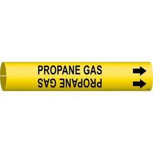 "Propane Gas" Pipe Marker - Plastic, Black on Yellow, 4" - 6", 2-13/16", 2-13/16", 1-1/4", English, Snap-On