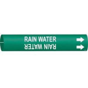 "Rain Water" Pipe Marker - Plastic, White on Green, 3/4" - 1-3/8", 13/16", 13/16", 1/2", English, Snap-On