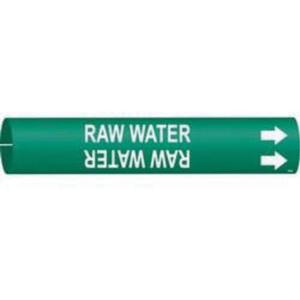 "Raw Water" Pipe Marker - Plastic, White on Green, 3/4" - 1-3/8", 13/16", 13/16", 1/2", English, Snap-On