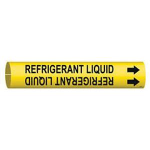 "Refrigerant Liquid" Pipe Marker - Plastic, Black on Yellow, 3/4" - 1-3/8", 13/16", 13/16", 1/2", English, Snap-On