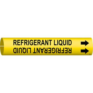 "Refrigerant Liquid" Pipe Marker - Plastic, Black on Yellow, 2-1/2" - 3-7/8", 2", 2", 1-1/4", English, Snap-On