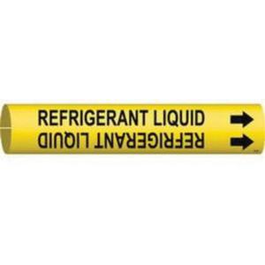 "Refrigerant Liquid" Pipe Marker - Plastic, Black on Yellow, 4" - 6", 2-13/16", 2-13/16", 1-1/4", English, Snap-On