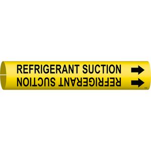"Refrigerant Suction" Pipe Marker - Plastic, Black on Yellow, 4" - 6", 2-13/16", 2-13/16", 1-1/4", English, Snap-On
