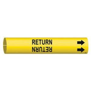 "Return" Pipe Marker - Plastic, Black on Yellow, 3/4" - 1-3/8", 13/16", 13/16", 1/2", English, Snap-On