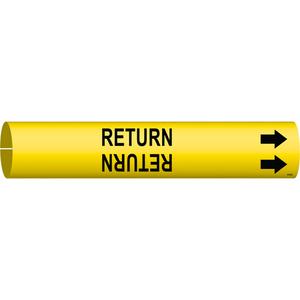 "Return" Pipe Marker - Plastic, Black on Yellow, 1-1/2" - 2-3/8", 7/8", 7/8", 3/4", English, Snap-On