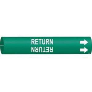"Return" Pipe Marker - Plastic, White on Green, 3/4" - 1-3/8", 13/16", 13/16", 1/2", English, Snap-On