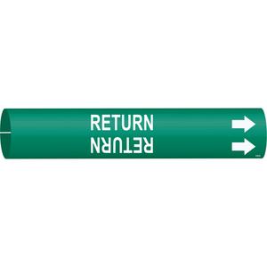 "Return" Pipe Marker - Plastic, White on Green, 1-1/2" - 2-3/8", 7/8", 7/8", 3/4", English, Snap-On