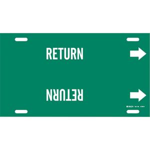 "Return" Pipe Marker - Plastic, White on Green, 10" - 15", 10", 32", 3-1/2", English, Strap-On