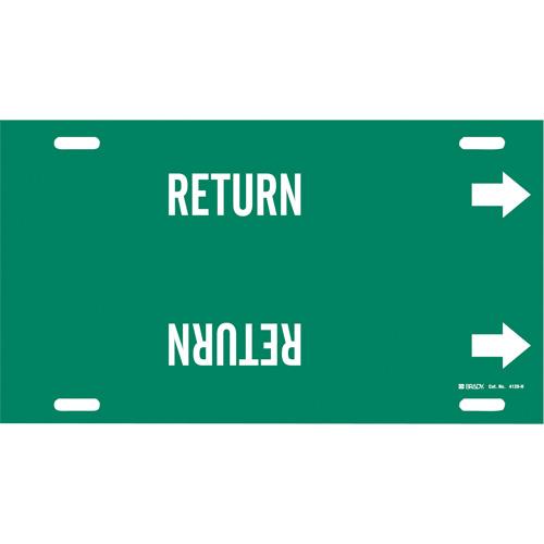 "Return" Pipe Marker - Plastic, White on Green, 10" - 15", 10", 32", 3-1/2", English, Strap-On