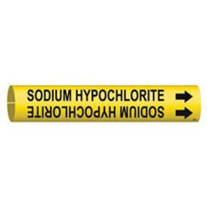"Sodium Hypochlorite" Pipe Marker - Plastic, Black on Yellow, 3/4" - 1-3/8", 13/16", 13/16", 1/2", English, Snap-On