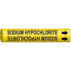 "Sodium Hypochlorite" Pipe Marker - Plastic, Black on Yellow, 1-1/2" - 2-3/8", 7/8", 7/8", 3/4", English, Snap-On