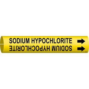 "Sodium Hypochlorite" Pipe Marker - Plastic, Black on Yellow, 2-1/2" - 3-7/8", 2", 2", 1-1/4", English, Snap-On
