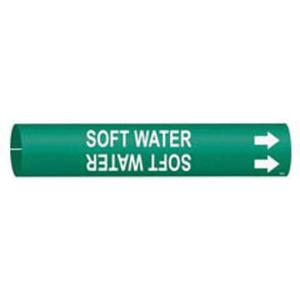 "Soft Water" Pipe Marker - Plastic, White on Green, 3/4" - 1-3/8", 13/16", 13/16", 1/2", English, Snap-On
