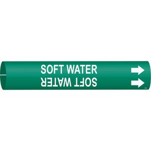 "Soft Water" Pipe Marker - Plastic, White on Green, 2-1/2" - 3-7/8", 2", 2", 1-1/4", English, Snap-On