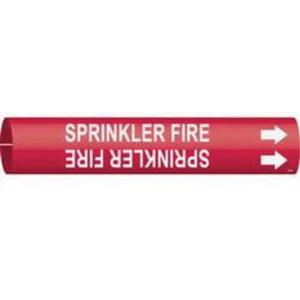 "Sprinkler Fire" Pipe Marker - Plastic, White on Red, 3/4" - 1-3/8", 13/16", 13/16", 1/2", English, Snap-On