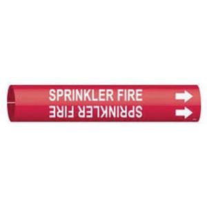 "Sprinkler Fire" Pipe Marker - Plastic, White on Red, 1-1/2" - 2-3/8", 7/8", 7/8", 3/4", English, Snap-On