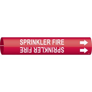 "Sprinkler Fire" Pipe Marker - Plastic, White on Red, 2-1/2" - 3-7/8", 2", 2", 1-1/4", English, Snap-On