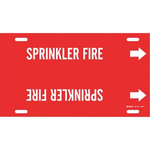 "Sprinkler Fire" Pipe Marker - Plastic, White on Red, 6" - 7-7/8", 8", 16", 1-1/4", English, Strap-On