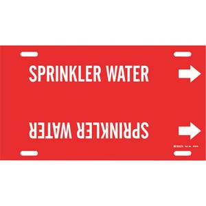 "Sprinkler Water" Pipe Marker - Plastic, White on Red, 8" - 9-7/8", 10", 24", 2-1/2", English, Strap-On