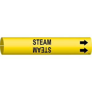 "Steam" Pipe Marker - Plastic, Black on Yellow, 4" - 6", 2-13/16", 2-13/16", 1-1/4", English, Snap-On