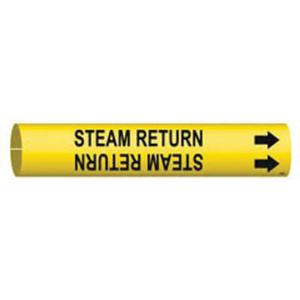 "Steam Return" Pipe Marker - Plastic, Black on Yellow, 2-1/2" - 3-7/8", 2", 2", 1-1/4", English, Snap-On