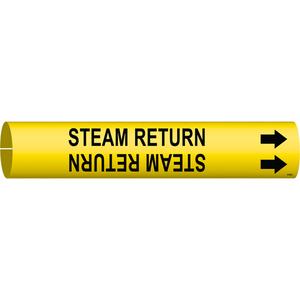 "Steam Return" Pipe Marker - Plastic, Black on Yellow, 4" - 6", 2-13/16", 2-13/16", 1-1/4", English, Snap-On