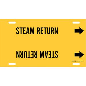 "Steam Return" Pipe Marker - Plastic, Black on Yellow, 10" - 15", 10", 32", 3-1/2", English, Strap-On