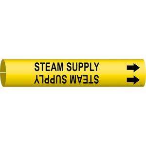 "Steam Supply" Pipe Marker - Plastic, Black on Yellow, 2-1/2" - 3-7/8", 2", 2", 1-1/4", English, Snap-On