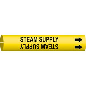 "Steam Supply" Pipe Marker - Plastic, Black on Yellow, 4" - 6", 2-13/16", 2-13/16", 1-1/4", English, Snap-On