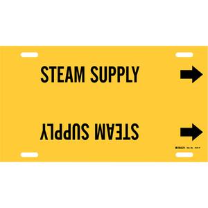 "Steam Supply" Pipe Marker - Plastic, Black on Yellow, 6" - 7-7/8", 8", 16", 1-1/4", English, Strap-On