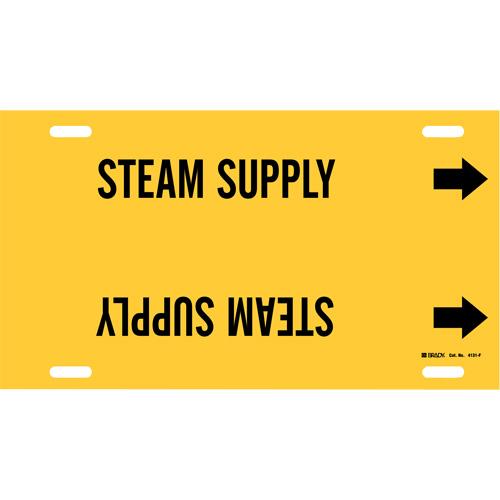 "Steam Supply" Pipe Marker - Plastic, Black on Yellow, 6" - 7-7/8", 8", 16", 1-1/4", English, Strap-On