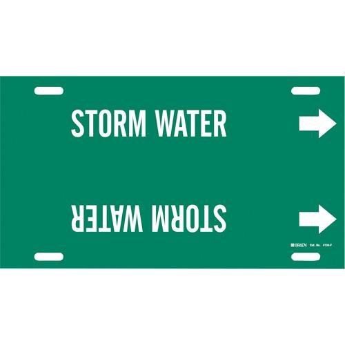 "Storm Water" Pipe Marker - Plastic, White on Green, 6" - 7-7/8", 8", 16", 1-1/4", English, Strap-On