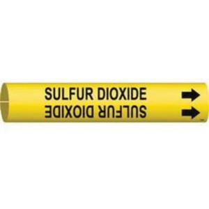 "Sulfur Dioxide" Pipe Marker - Plastic, Black on Yellow, 1-1/2" - 2-3/8", 7/8", 7/8", 3/4", English, Snap-On