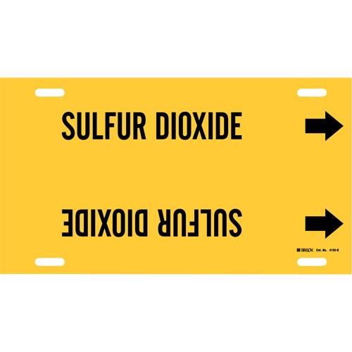 "Sulfur Dioxide" Pipe Marker - Plastic, Black on Yellow, 8" - 9-7/8", 10", 24", 2-1/2", English, Strap-On
