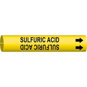 "Sulfuric Acid" Pipe Marker - Plastic, Black on Yellow, 1-1/2" - 2-3/8", 7/8", 7/8", 3/4", English, Snap-On