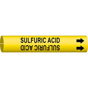 "Sulfuric Acid" Pipe Marker - Plastic, Black on Yellow, 4" - 6", 2-13/16", 2-13/16", 1-1/4", English, Snap-On