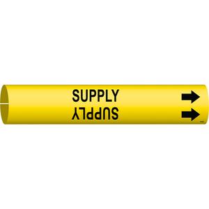 "Supply" Pipe Marker - Plastic, Black on Yellow, 1-1/2" - 2-3/8", 7/8", 7/8", 3/4", English, Snap-On