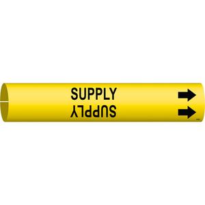 "Supply" Pipe Marker - Plastic, Black on Yellow, 4" - 6", 2-13/16", 2-13/16", 1-1/4", English, Snap-On