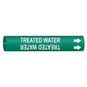 "Treated Water" Pipe Marker - Plastic, White on Green, 3/4" - 1-3/8", 13/16", 13/16", 1/2", English, Snap-On