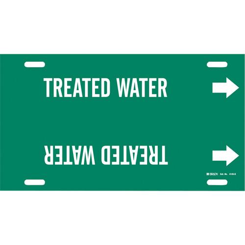 "Treated Water" Pipe Marker - Plastic, White on Green, 8" - 9-7/8", 10", 24", 2-1/2", English, Strap-On