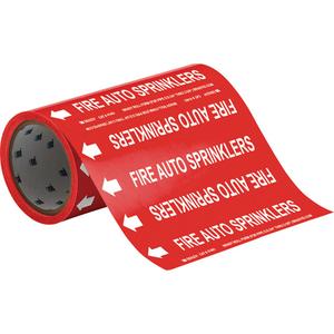 "Fire Auto Sprinklers" Roll Form Pipe Markers - Vinyl, White on Red, 0" - 2", Cuttable, 8", 3/4", English, Self-Adhesive, 360"