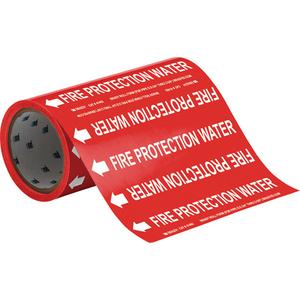 "Fire Protection Water" Roll Form Pipe Markers - Vinyl, White on Red, 0" - 2", Cuttable, 8", 3/4", English, Self-Adhesive, 360"