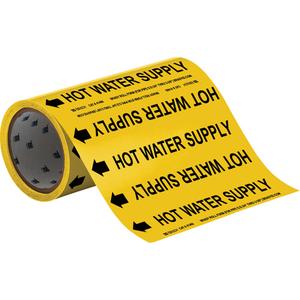 "Hot Water Supply" Roll Form Pipe Markers - Vinyl, Black on Yellow, 0" - 2", Cuttable, 8", 3/4", English, Self-Adhesive, 360", 65