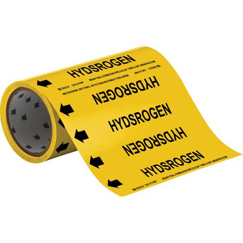 "Hydrogen" Roll Form Pipe Markers - Vinyl, Black on Yellow, 0" - 2", Cuttable, 8", 3/4", English, Self-Adhesive, 360", 65